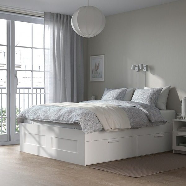 تخت خواب سفید ایکیا مدل BRIMNES/ تخت دارای کشوهای سفید/ Luröy