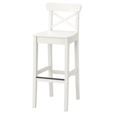 صندلی بار سفید ایکیا INGOLF، ارتفاع 63 سانتی‌متر، همراه با پشتی