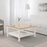 میز چوبی ایکیا مدل HEMNES سفید/ قهوه‌ای روشن ۹۰*۹۰