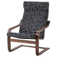 صندلی راحتی تشک مشکی و سفید بدنه ی قهوه ای ایکیا POANG / زردان