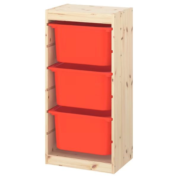 قفسه وسایل 3تایی همراه باکس ایکیا TROFAST نارنجی فروشگاه زردان