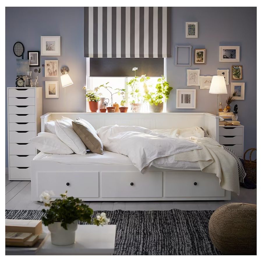 کاناپه تخت خواب شو ایکیا مدل HEMNES سفید با تشک Agotnes