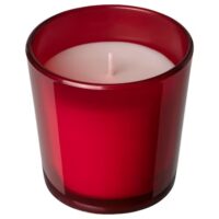 شمع معطر شیشه‌ای ایکیا VINTERFINT قرمز/ رایحه ادویه‌ای تند/ سوخت 25 ساعت