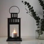 فانوس برای شمع استوانه‌ای ایکیا BORRBY مشکی سایز 28 سانتی‌متر مخصوص فضای داخلی و خارجی
