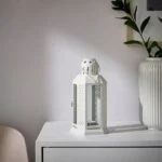 شمعدان طرح فانوس برای شمع وارمر ایکیا ENRUM سفید سایز 22 سانتی‌متر