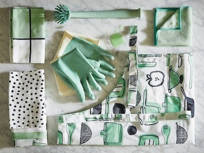 ست 4 تایی دستمال آشپزخانه ایکیا RINNIG / ترکیب رنگی سفید و سبز