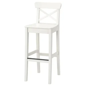 صندلی بار سفید ایکیا INGOLF، ارتفاع 74 سانتی‌متر، همراه با پشتی