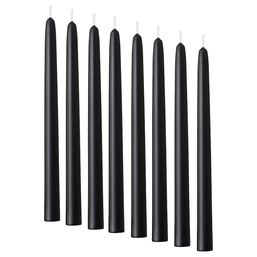 شمع قلمی بدون عطر ایکیا KLOKHET مشکی بسته 8 عددی/ سایز 25 سانتی متر
