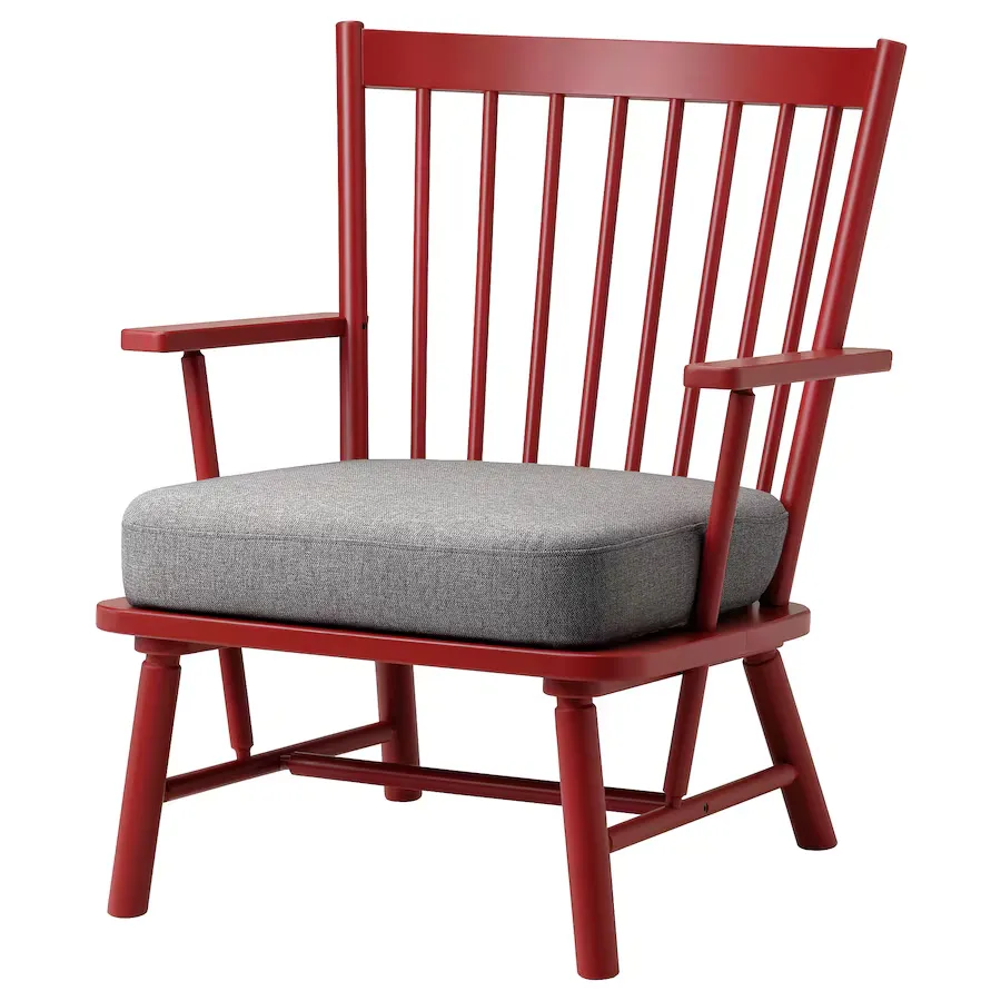 صندلی راحتی قرمز-قهوه‌ای ایکیا PERSBOL با بالشتک Tibbleby بژ/خاکستری