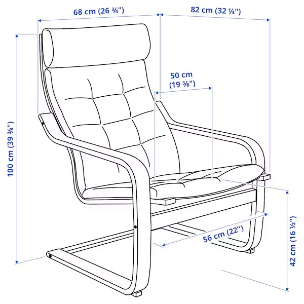 خرید آنلاین صندلی راحتی POANG ایکیا مدل قهوه‌ای/ آبی گونارد