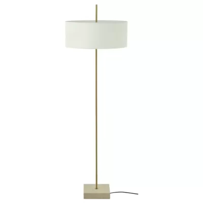 آباژور ایستاده ایکیا مدل STOCKHOLM 2025، روکش سفید پارچه‌ای، پایه برنجی