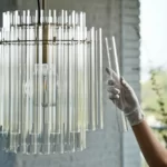 لوستر ایکیا مدل  STOCKHOLM 2025، شیشه‌ای/برنجی، ۳۸ سانتی‌متر