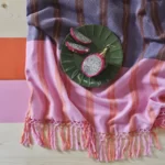 انواع پتو/شال مبل ایکیا مدل MAVINN، راه‌راه صورتی/نارنجی