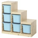 ترکیب نظم‌ دهنده با جعبه‌ ایکیا مدل TROFAST چوب کاج/ آبی ملایم، ۹۴x۴۴x۹۱