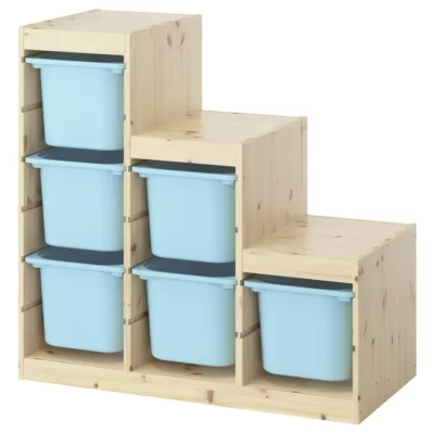 ترکیب نظم‌ دهنده با جعبه‌ ایکیا مدل TROFAST چوب کاج/ آبی ملایم، ۹۴x۴۴x۹۱