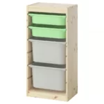 ترکیب نظم‌ دهنده با جعبه ها ایکیا مدل TROFAST، چوب کاج، خاکستری/ سبز ملایم