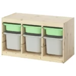 ترکیب نظم‌ دهنده با جعبه‌ ایکیا مدل TROFAST چوب کاج/ سبز ملایم/ خاکستری