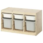 ترکیب نظم‌ دهنده با جعبه‌ ایکیا مدل TROFAST چوب کاج/ سفید/ خاکستری